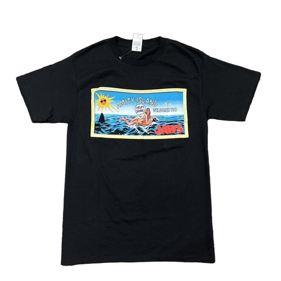 Rock Rebel Graphic T-Shirt Men's S Black Jaws Amity Island Universal Studios New - Picture 2 of 6